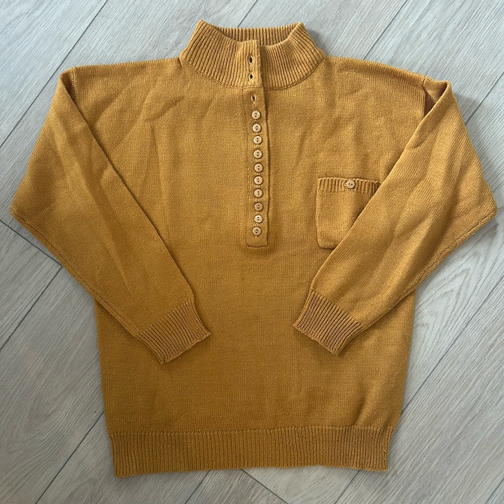 Vintage Oversized 1/4 Button Henley Sweater in Golden Saffron